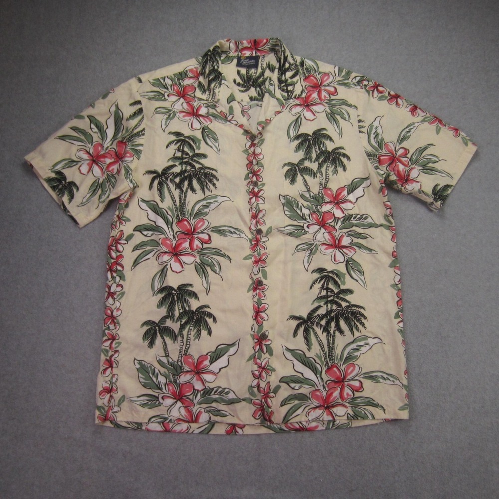 Royal Creations Shirt Mens L Beige Floral Button Up Short‎ Sleeve Hawaiian